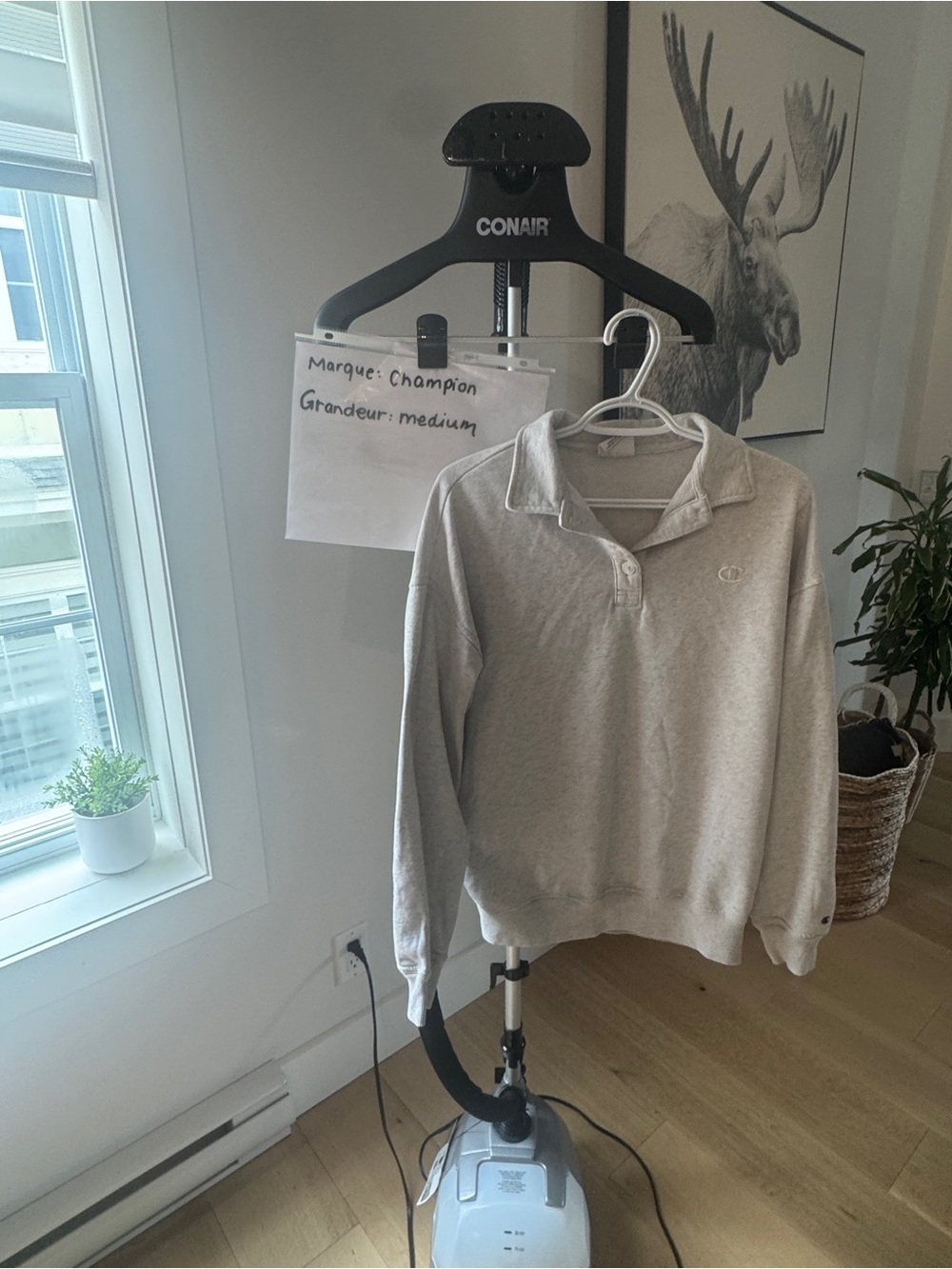 Champion Light Heather Gray Pullover with Quarter-Zip Collar